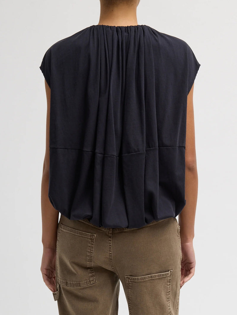 Shirred Neck Circular T-Shirt in Dark Navy