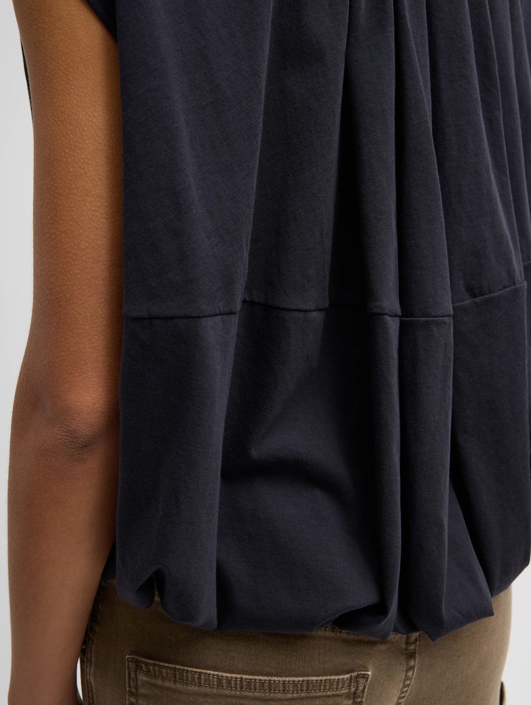 Shirred Neck Circular T-Shirt in Dark Navy