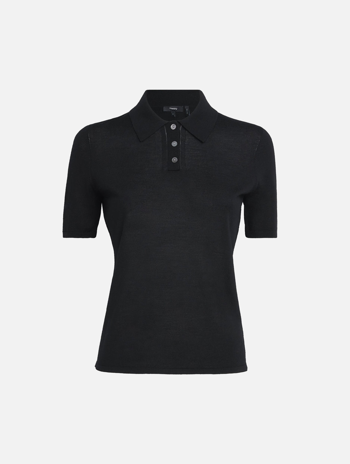 Short Sleeve Merino Pointelle Polo in Black