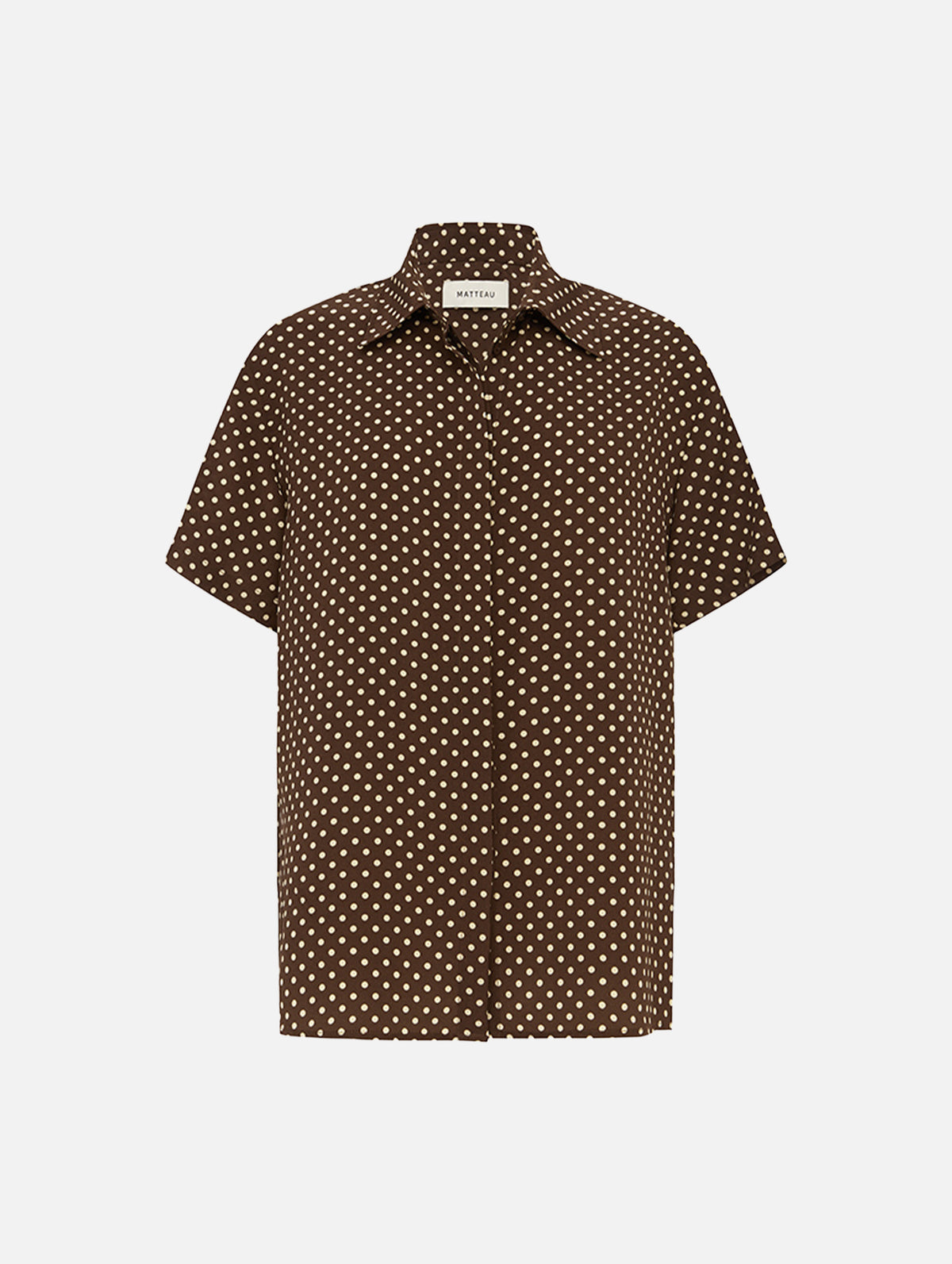 Short Sleeve Silk Shirt in Polka Dot Chocolate