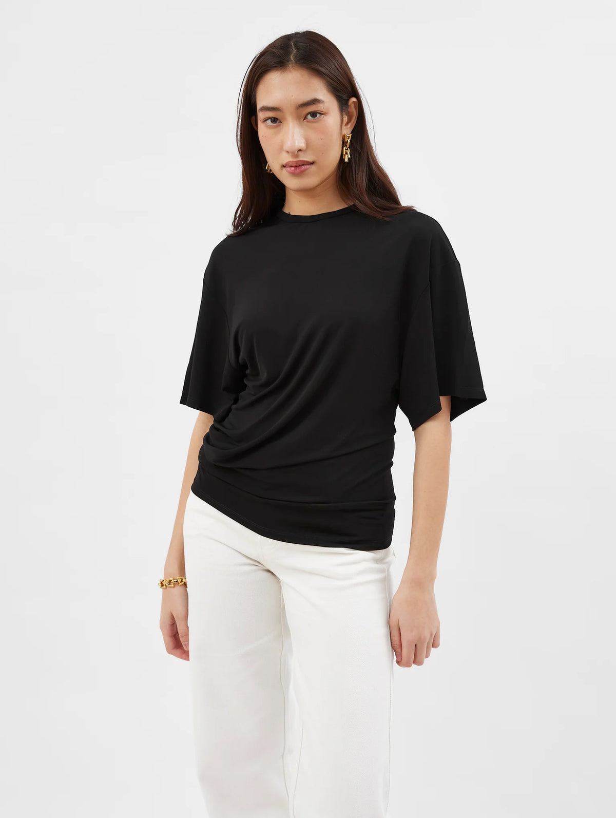 Side Cowl Waist Tee in Black