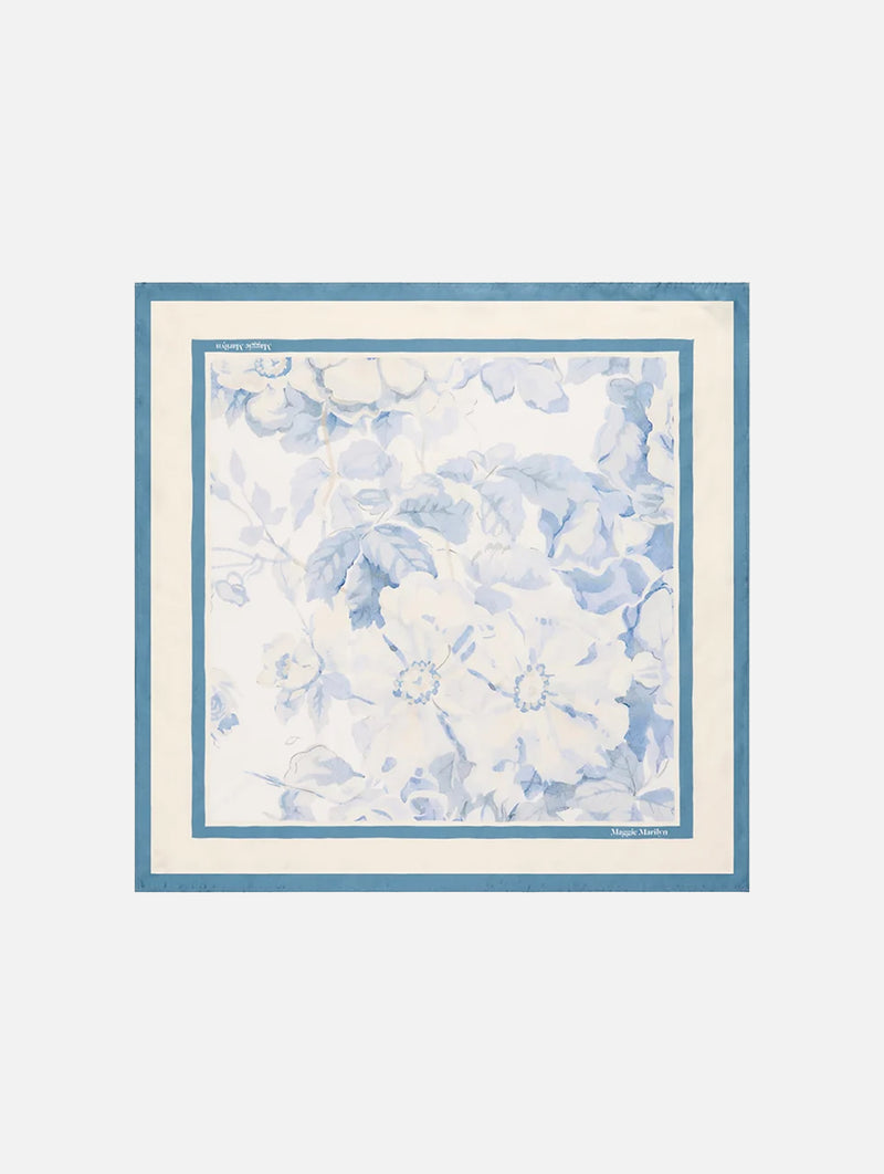Silk Scarf in Vintage Blue Floral
