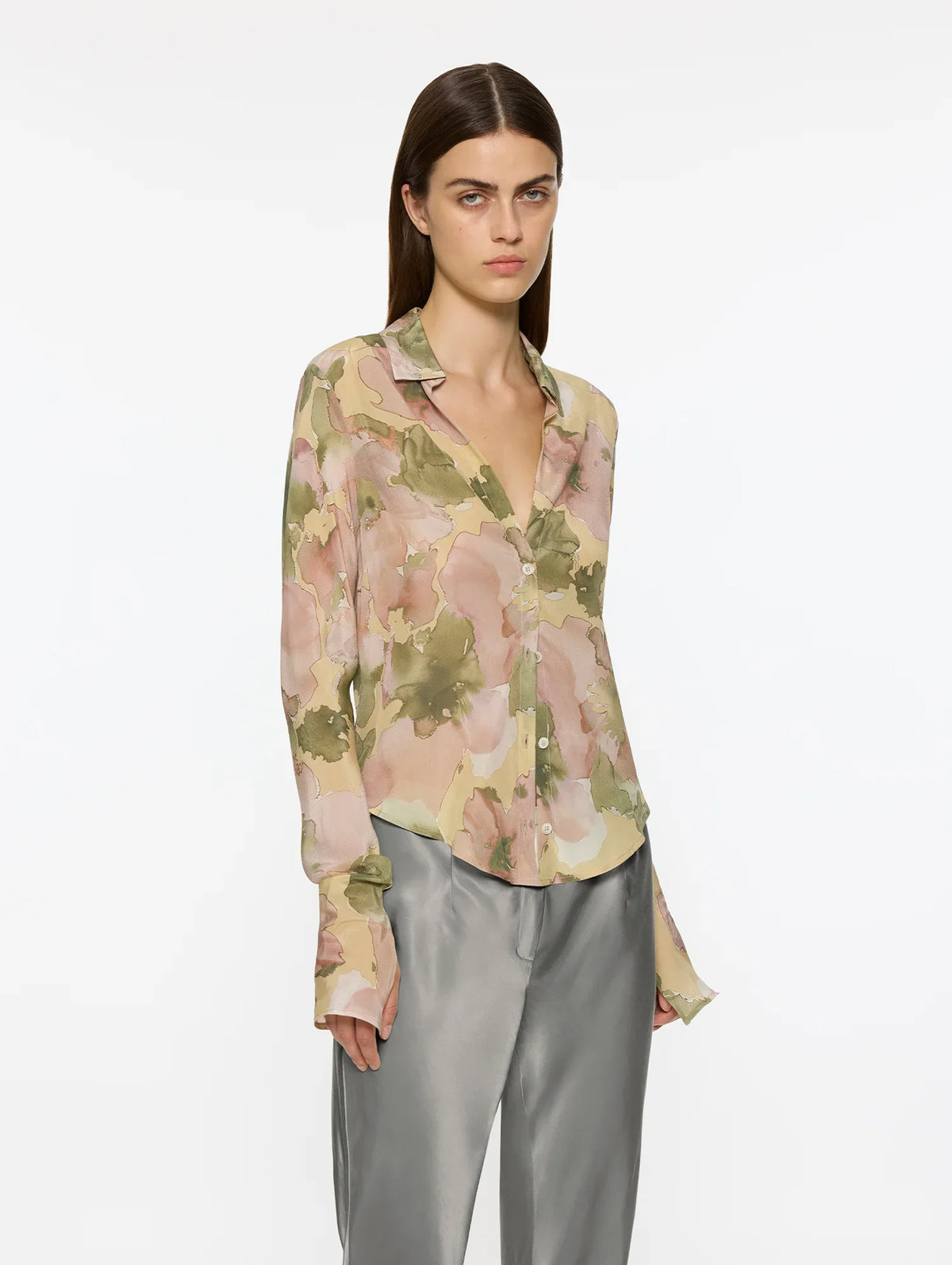 Sheer Silk Shirt in Floral Print