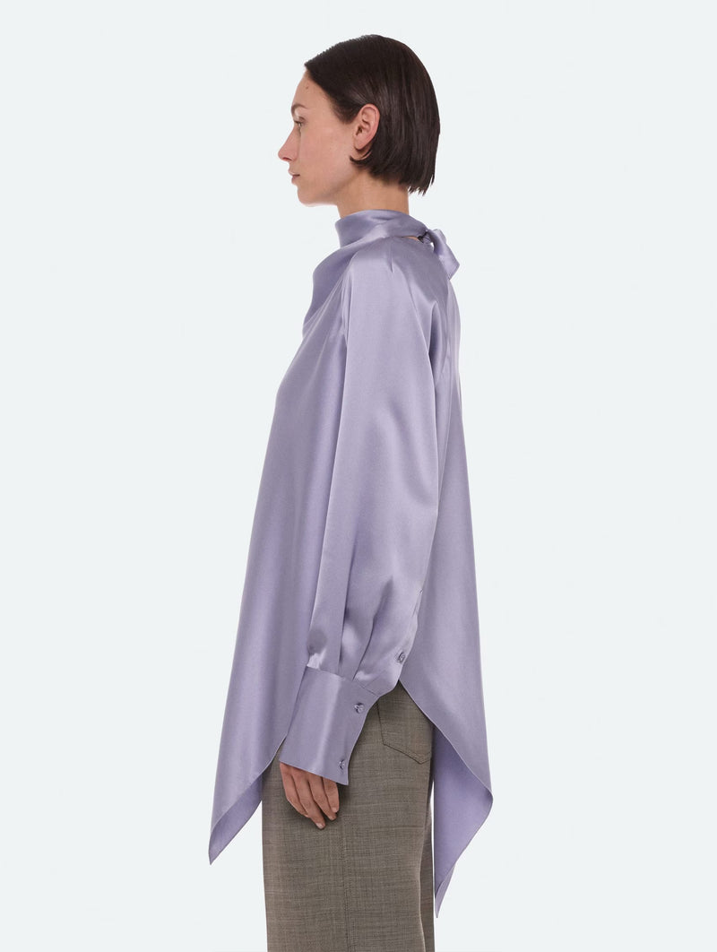 Silk Tie Neck Top in Aleutian