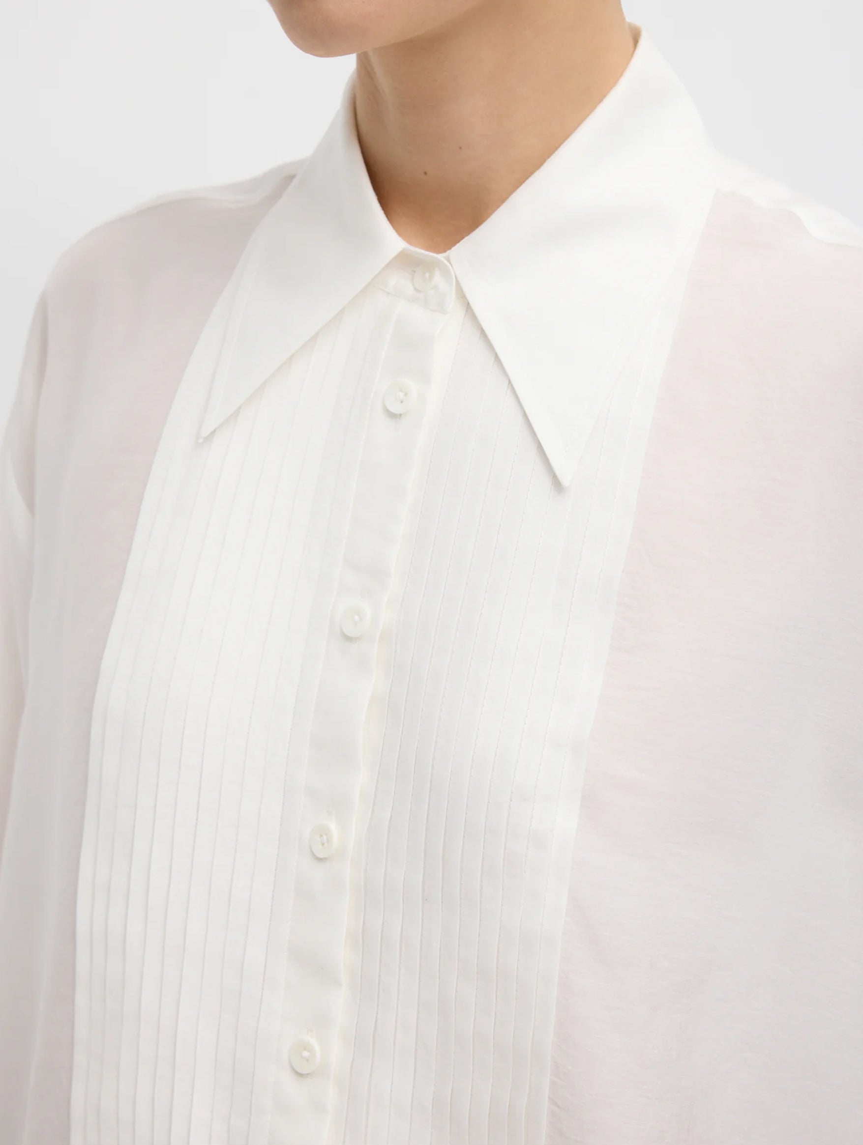 Silk Voile Easy Pintucked Shirt in Ivory