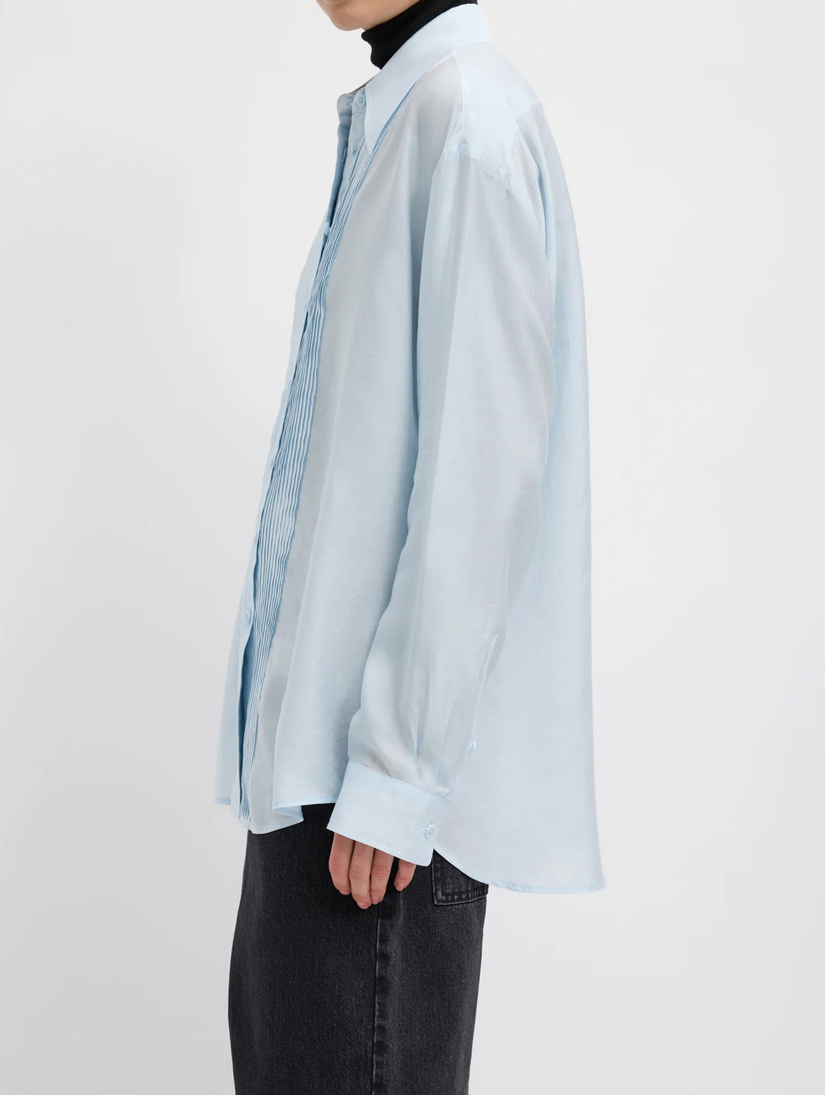 Silk Voile Easy Pintucked Shirt in Ice Blue
