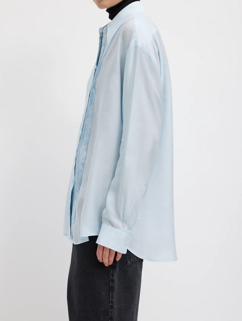 Silk Voile Easy Pintucked Shirt in Ice Blue