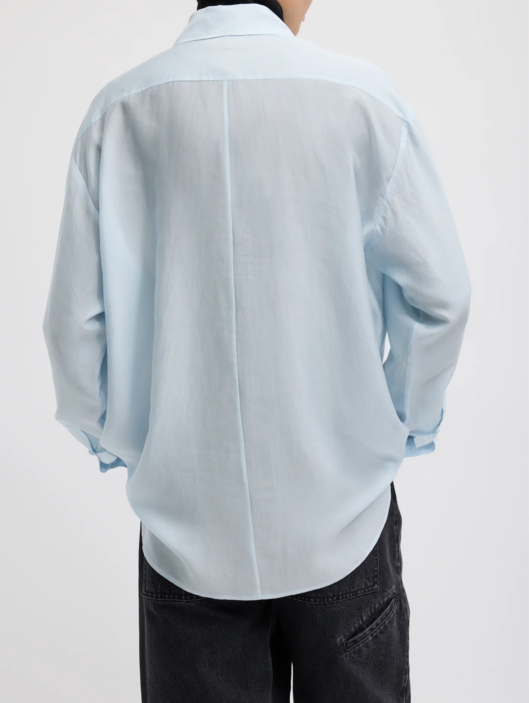 Silk Voile Easy Pintucked Shirt in Ice Blue