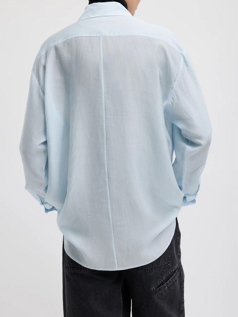 Silk Voile Easy Pintucked Shirt in Ice Blue
