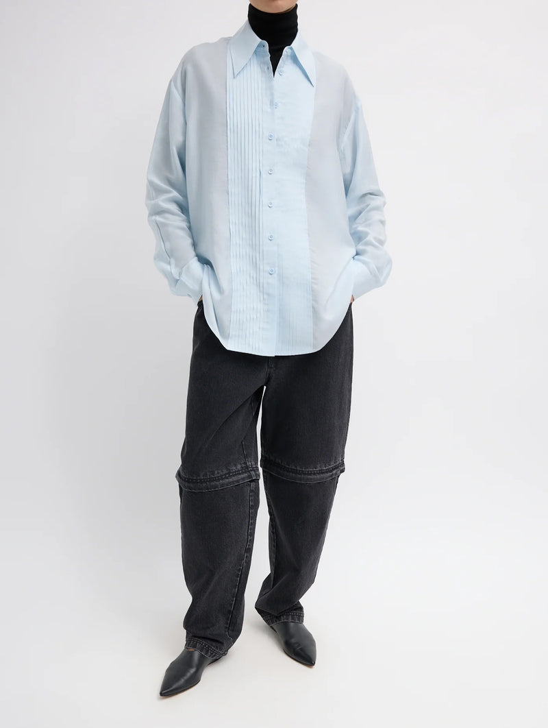 Silk Voile Easy Pintucked Shirt in Ice Blue