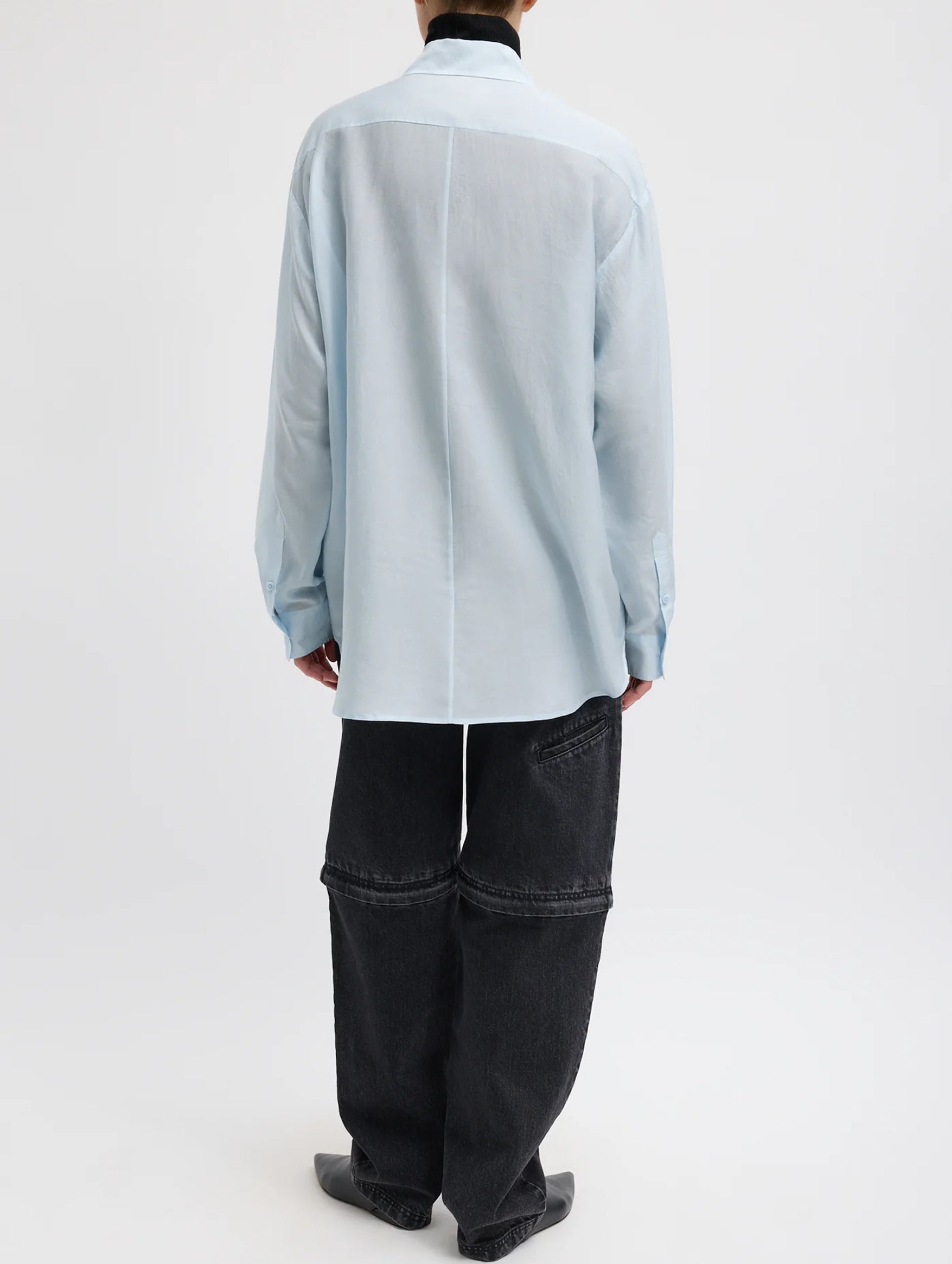 Silk Voile Easy Pintucked Shirt in Ice Blue