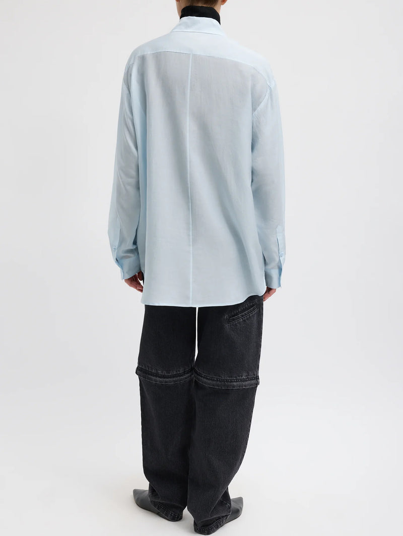 Silk Voile Easy Pintucked Shirt in Ice Blue