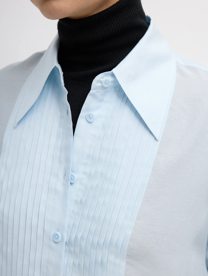 Silk Voile Easy Pintucked Shirt in Ice Blue