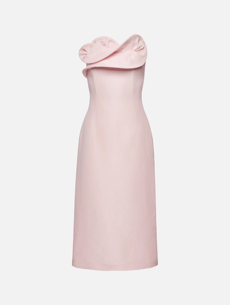 Silk Corset Dress With Sculptural Neckline in Blush Pink