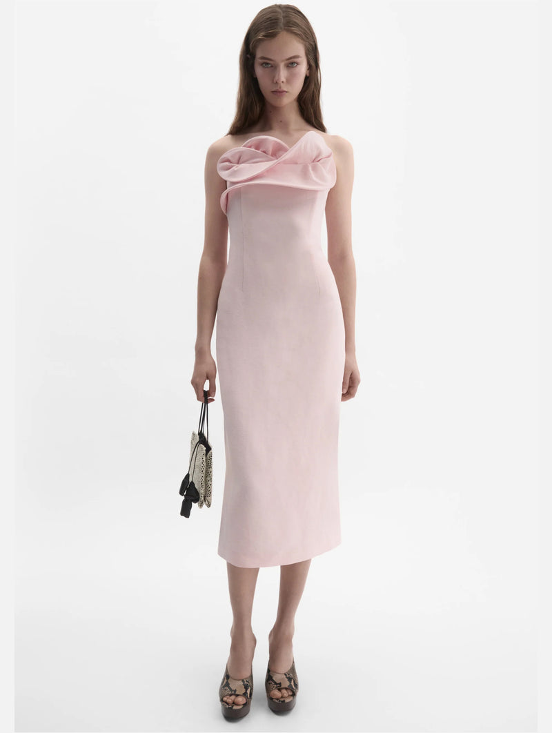 Silk Corset Dress With Sculptural Neckline in Blush Pink