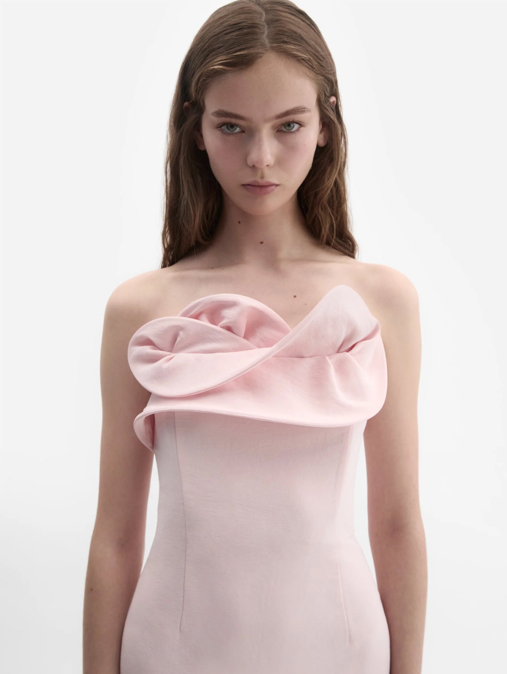 Silk Corset Dress With Sculptural Neckline in Blush Pink