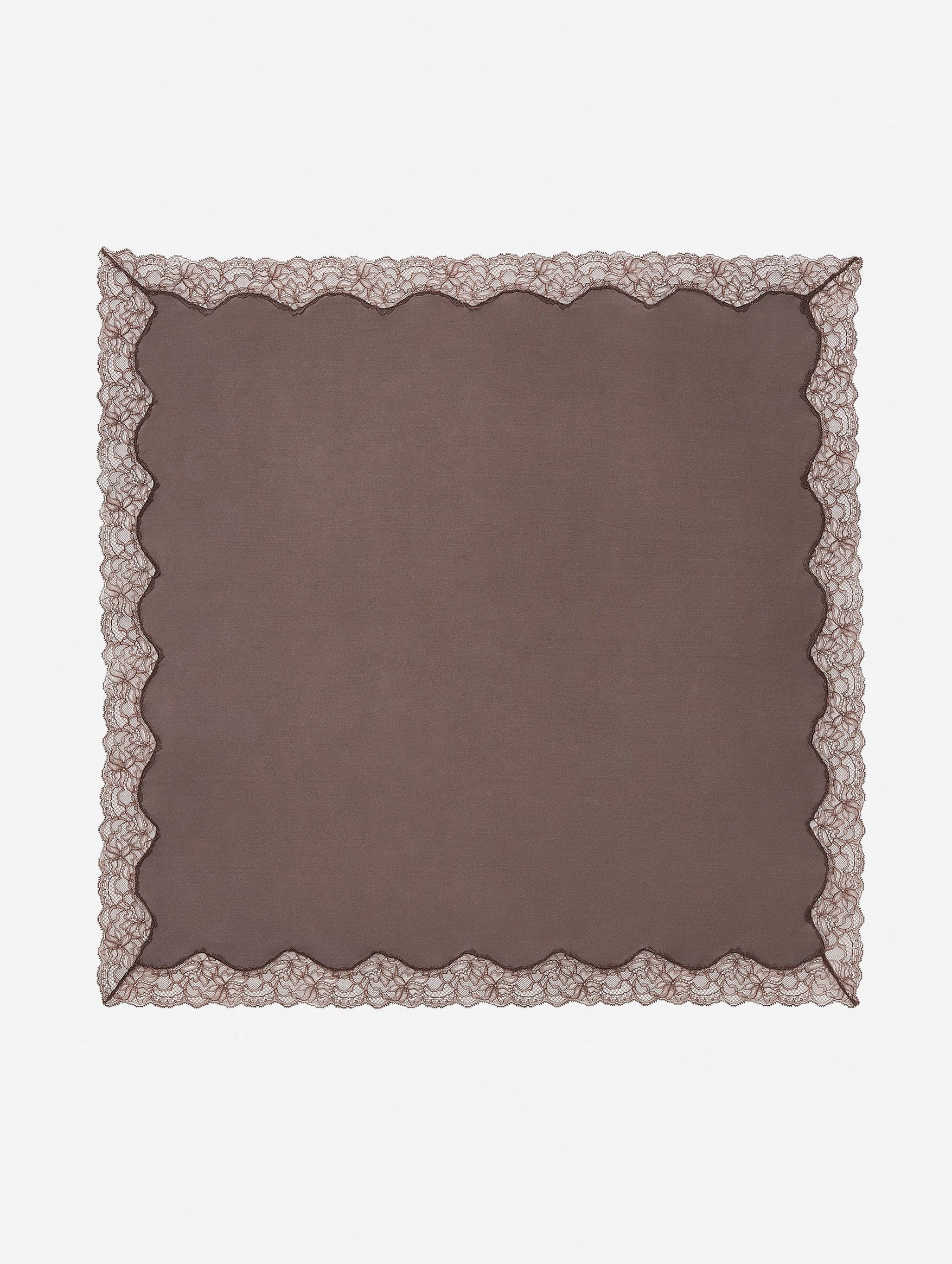 Silk Square Scarf With Lace Trim in Brown