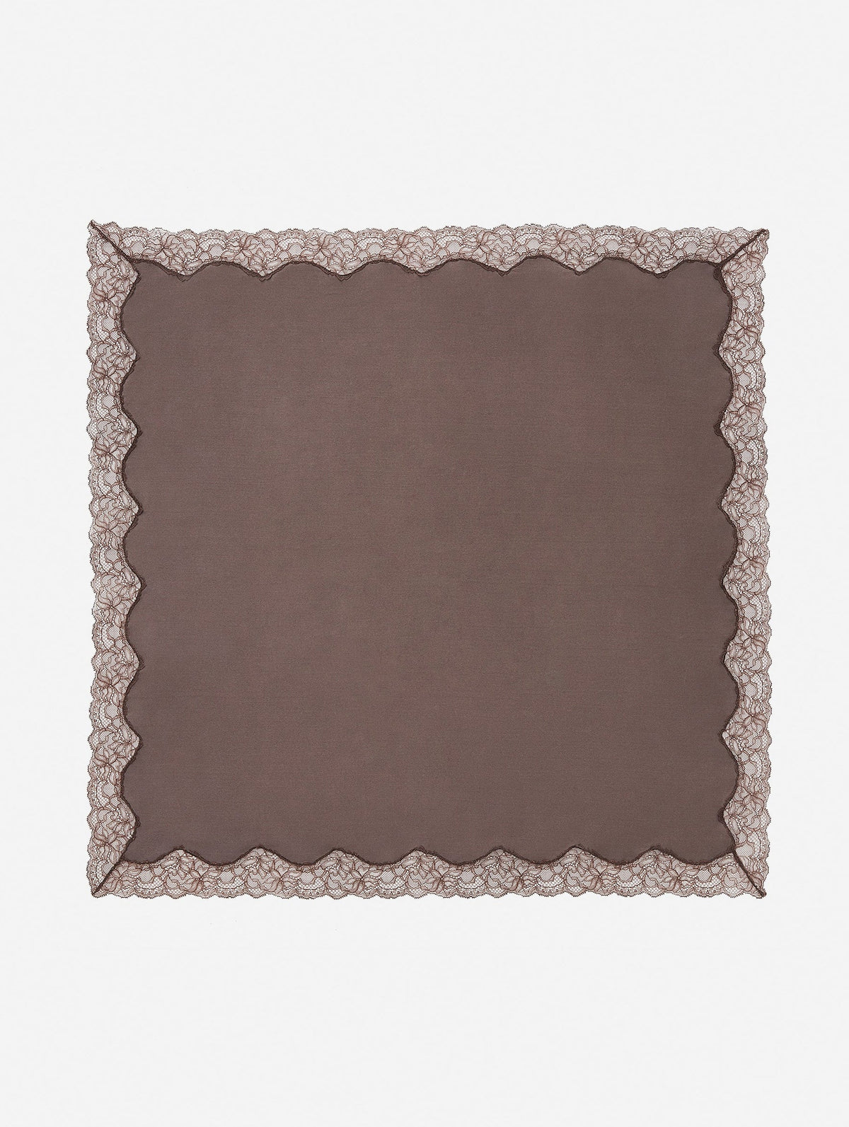 Silk Square Scarf With Lace Trim in Brown