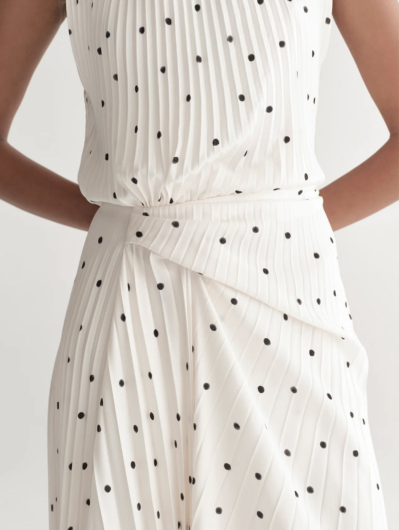 Simona Pleated Dress in Cream and Black