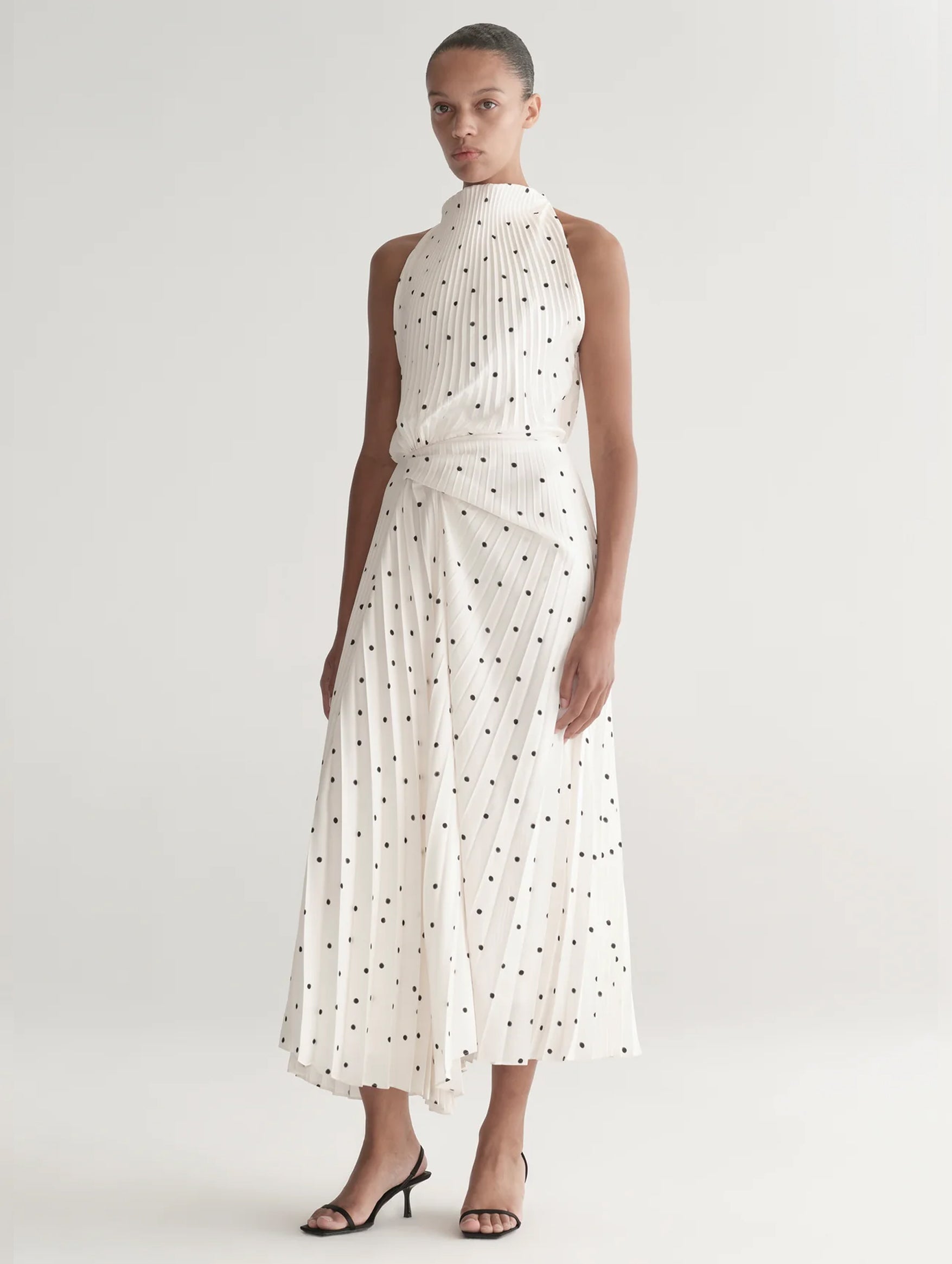 Simona Pleated Dress in Cream and Black