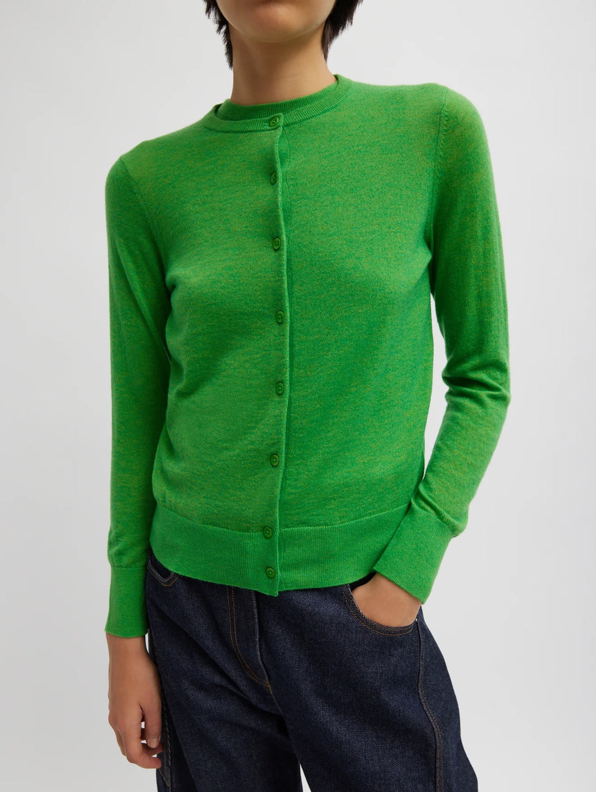 Skinlike Mercerized Wool Cardigan in Green