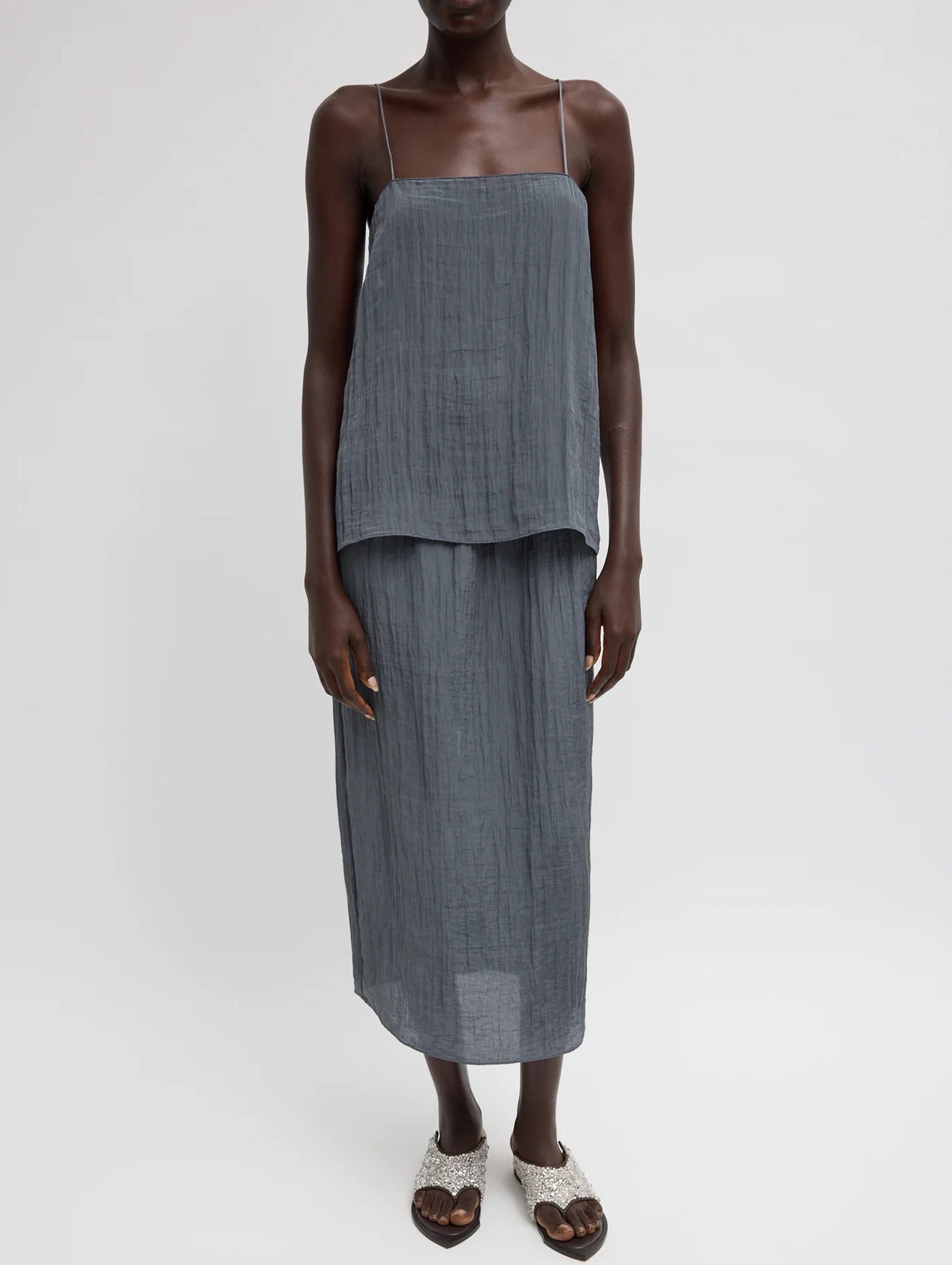 The Crinkle Slip Skirt in Dark Grey