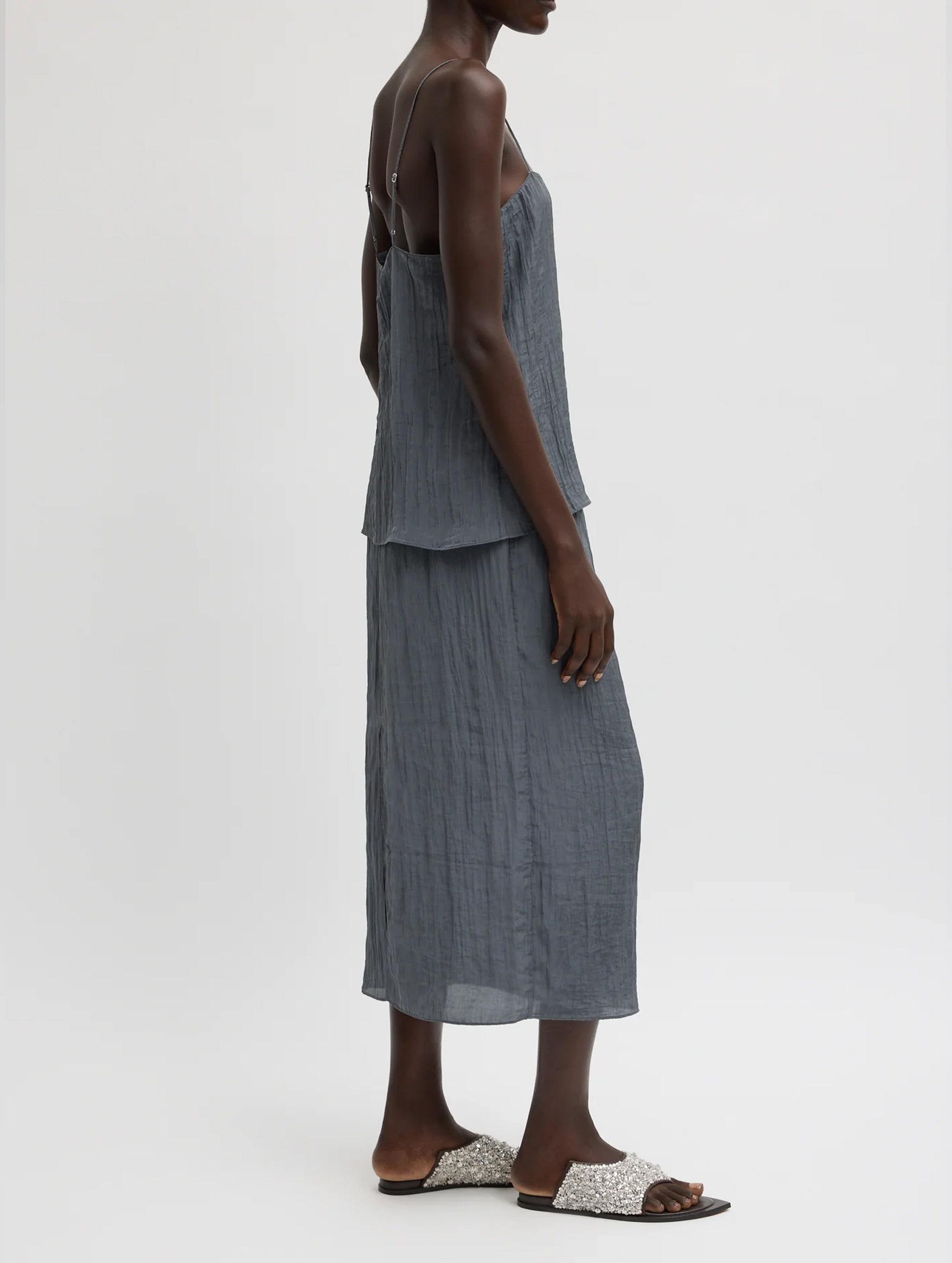The Crinkle Slip Skirt in Dark Grey