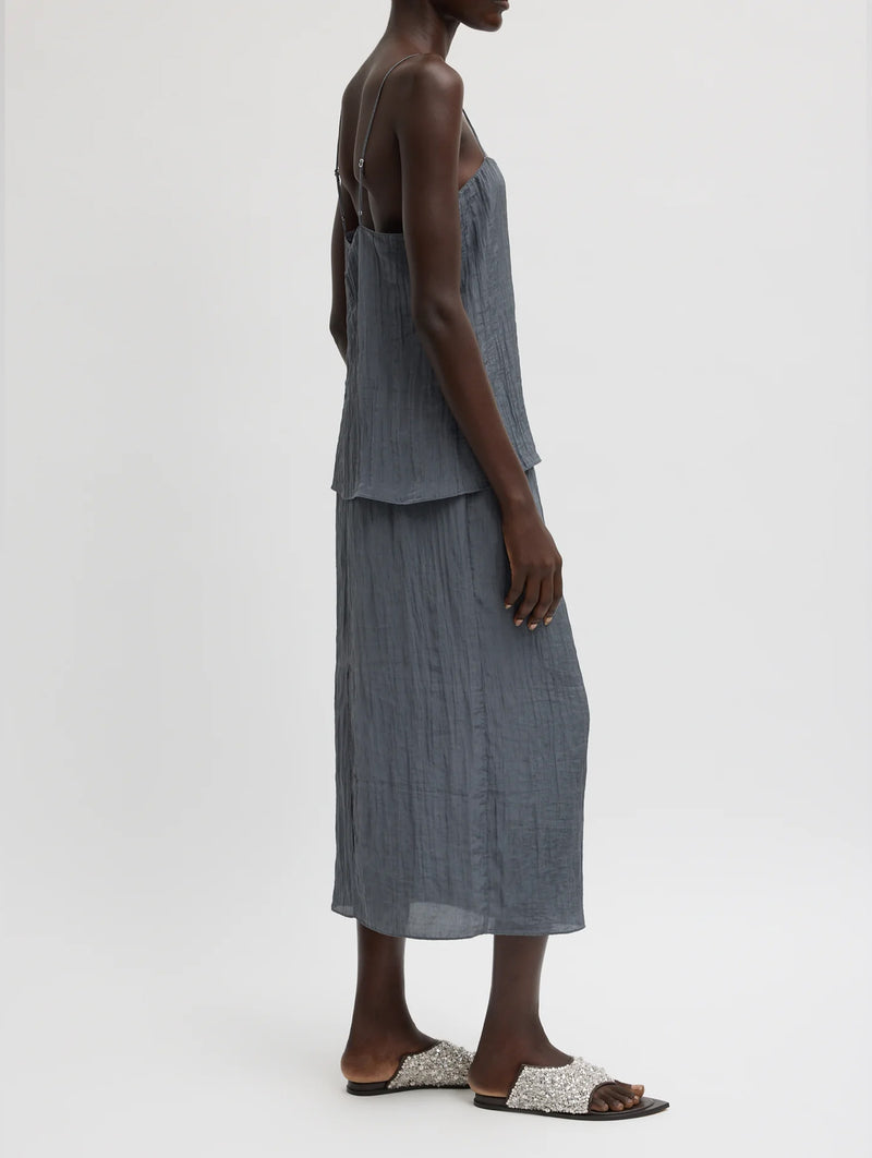 The Crinkle Slip Skirt in Dark Grey