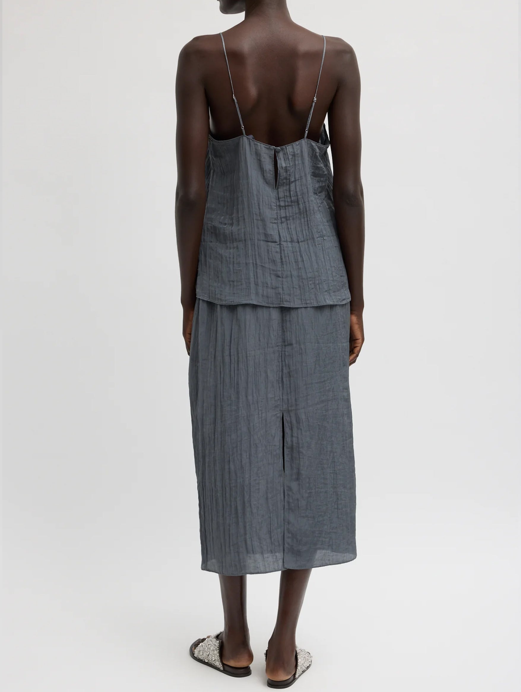 The Crinkle Slip Skirt in Dark Grey