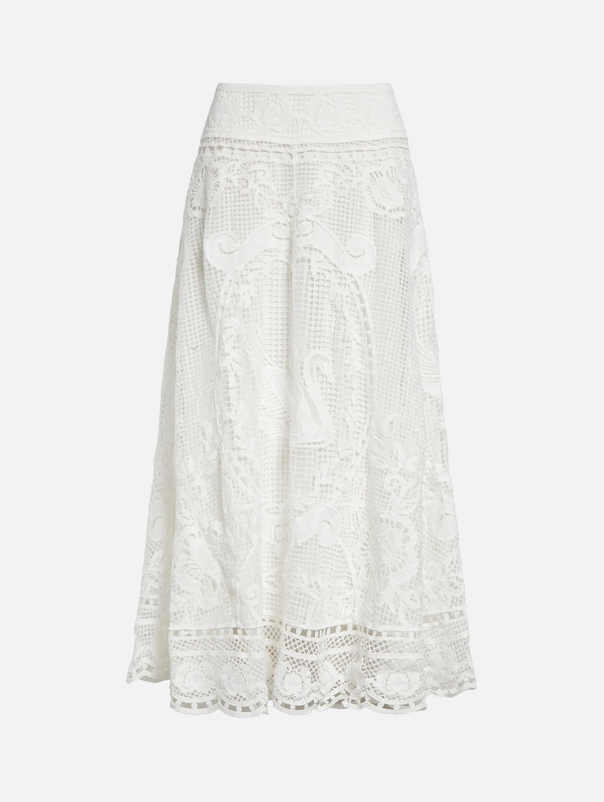 Swan Lake Guipure Midi Skirt in Off-White