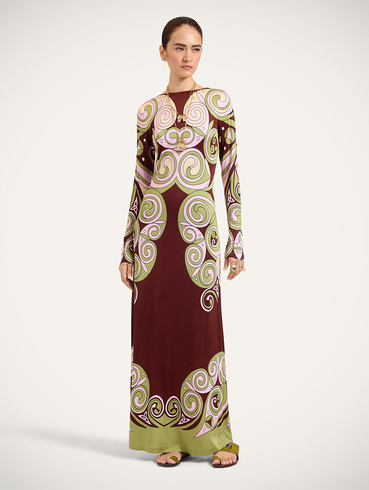 Slinky Swing Dress in Kells Swirl Placée Burgundy
