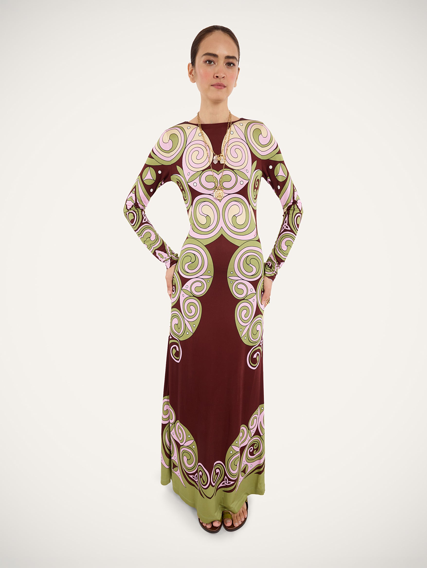 Slinky Swing Dress in Kells Swirl Placée Burgundy
