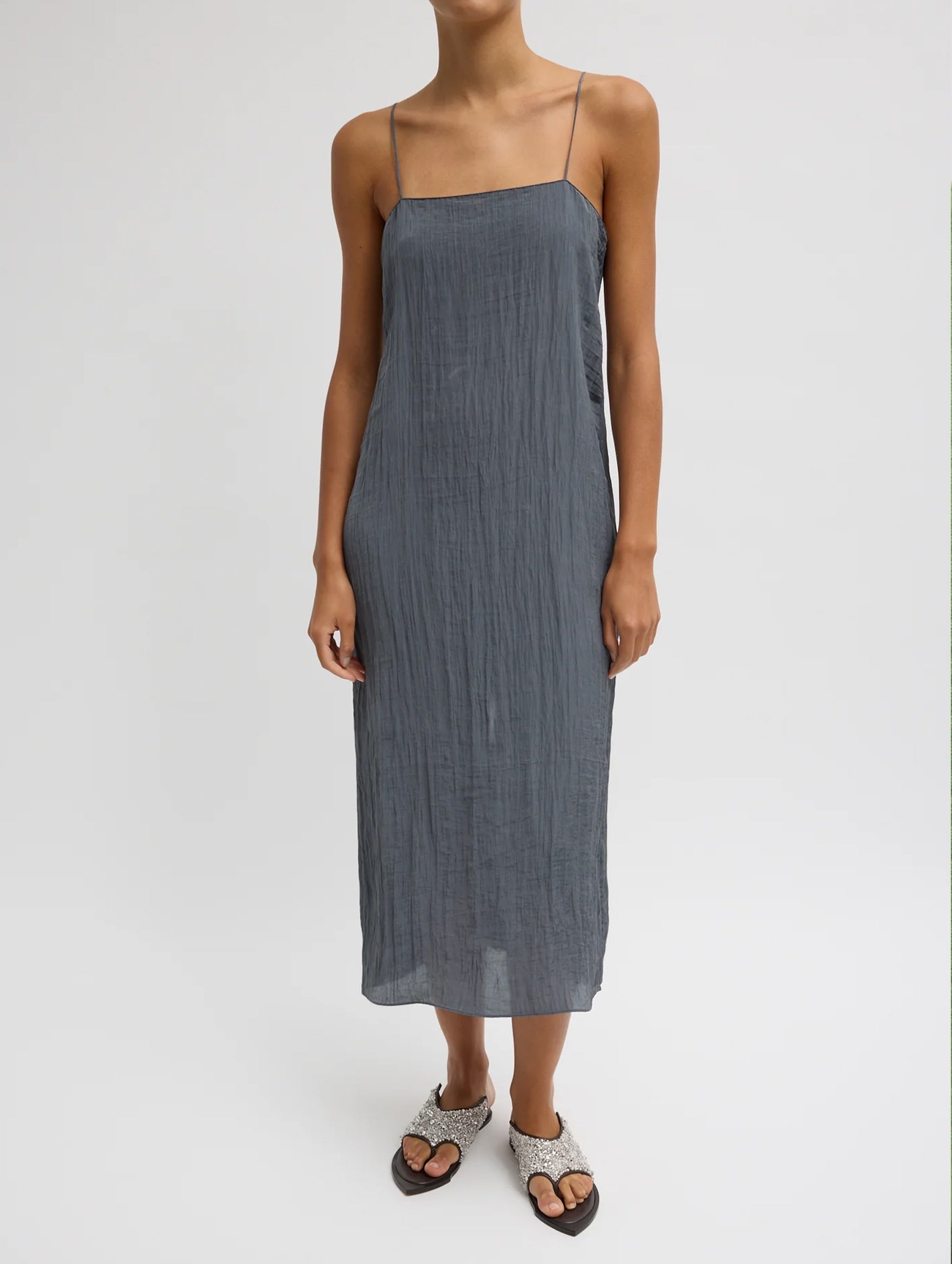 The Crinkle Slip Dress in Dark Grey