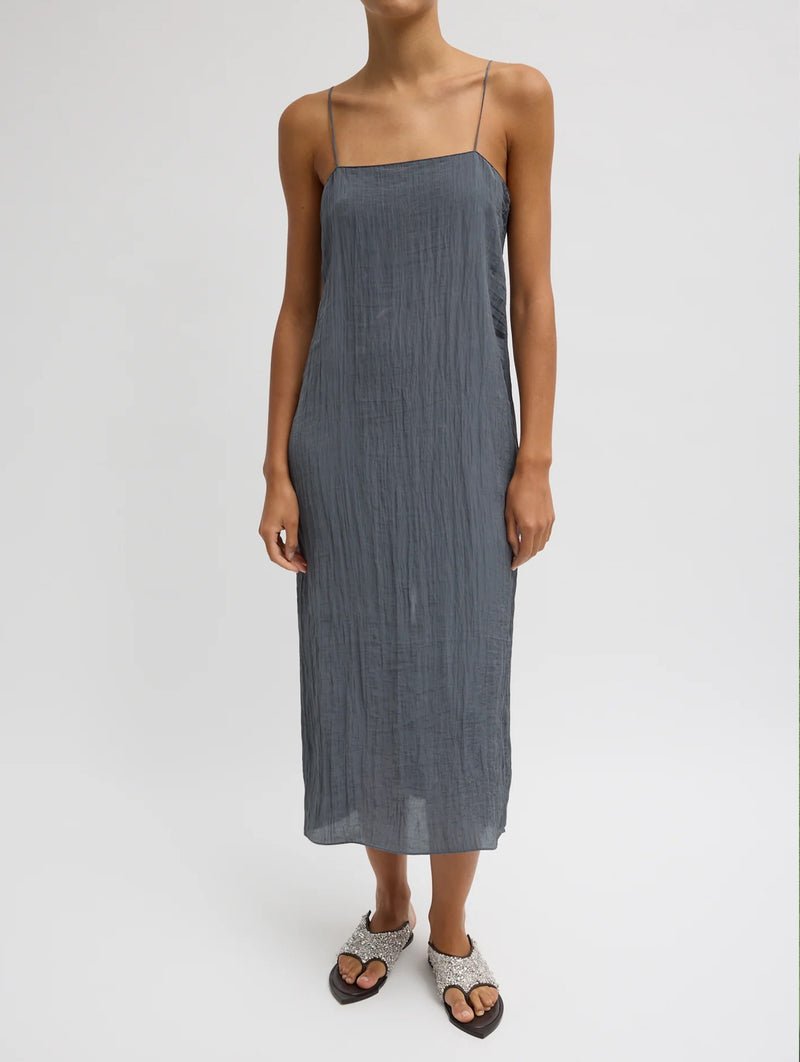 The Crinkle Slip Dress in Dark Grey