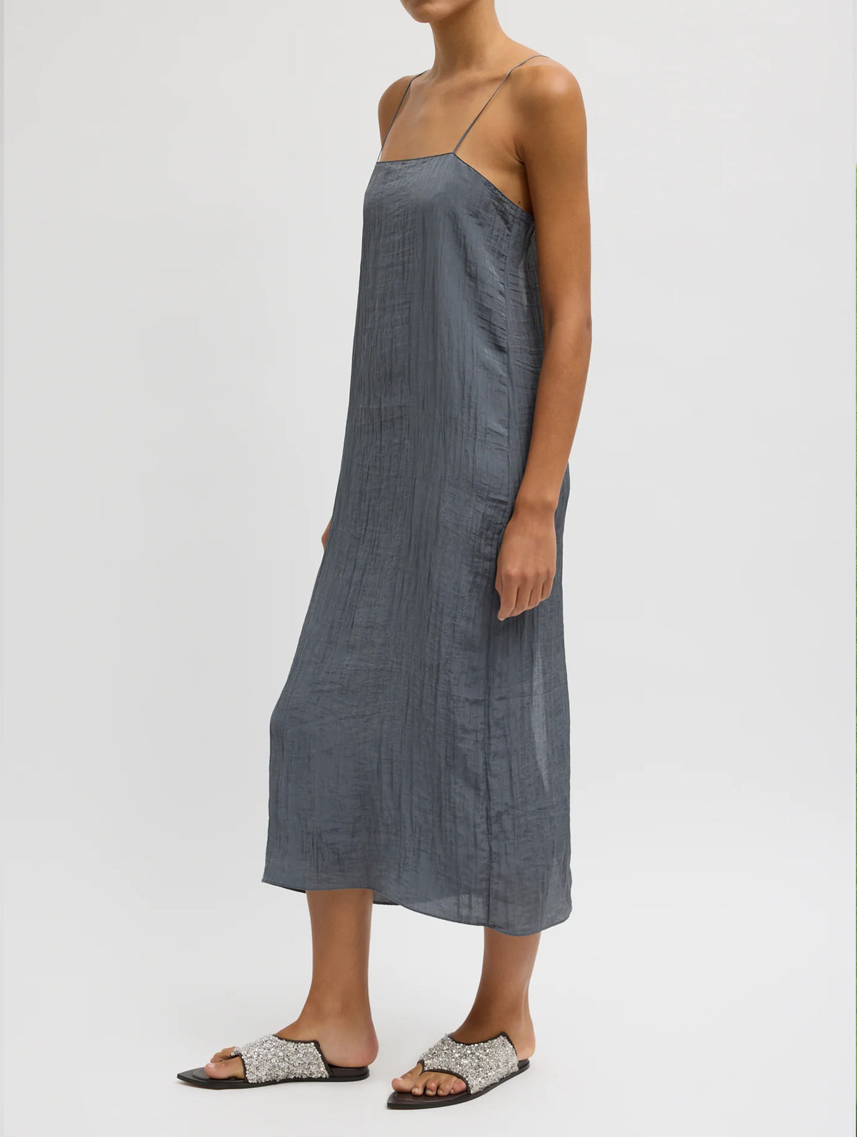 The Crinkle Slip Dress in Dark Grey