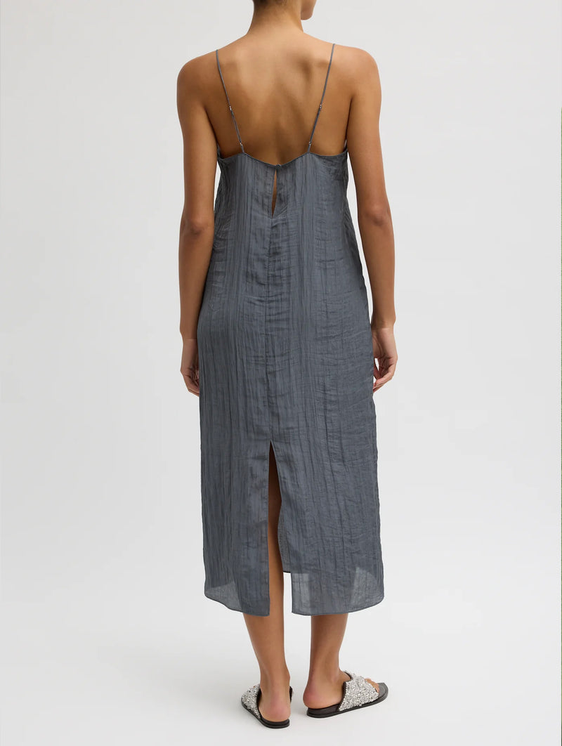 The Crinkle Slip Dress in Dark Grey