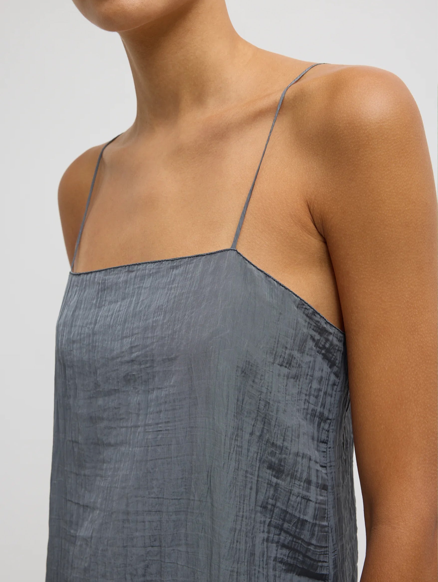 The Crinkle Slip Dress in Dark Grey