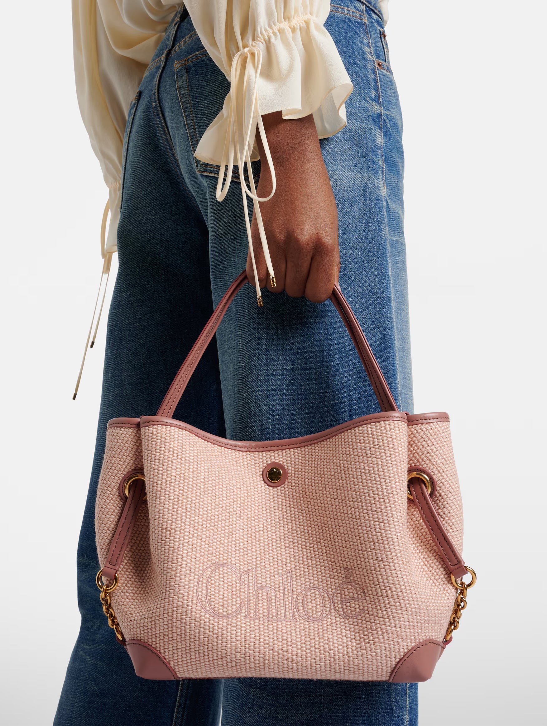 Small Chloé Clover Double Carry Bag in Blush Canvas