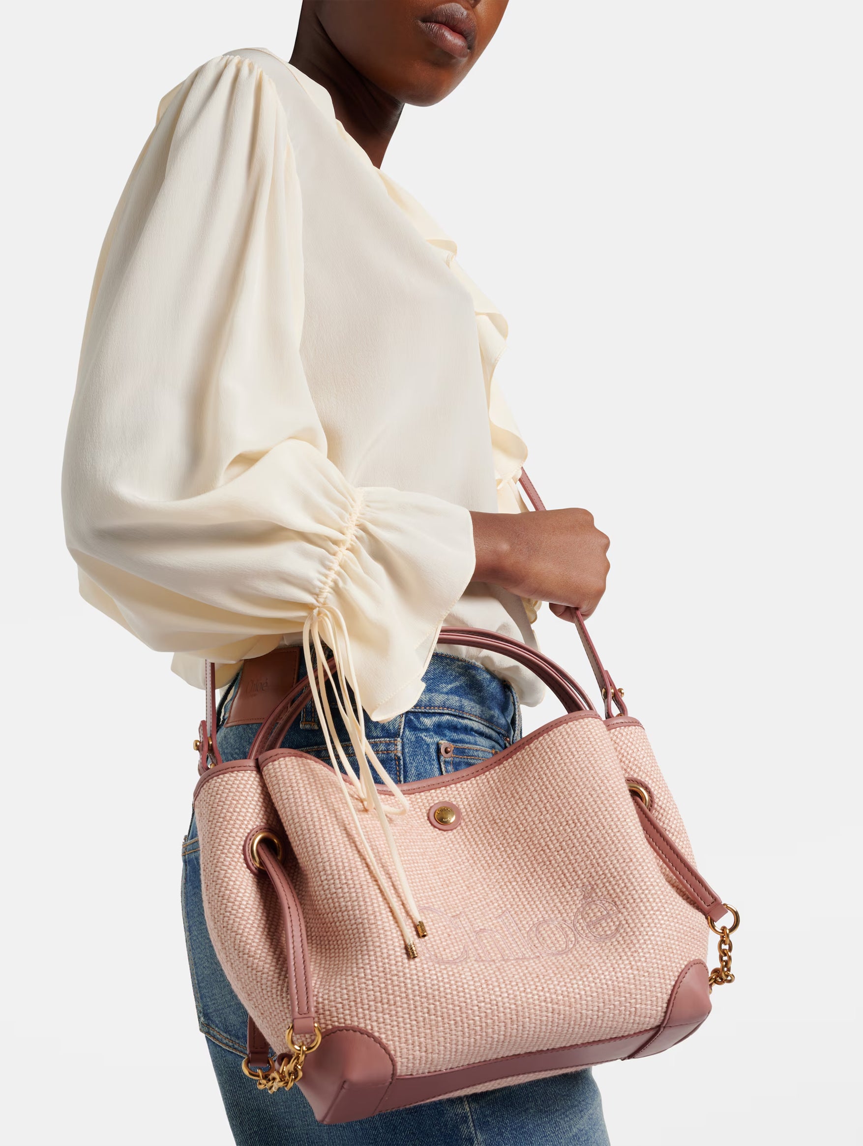 Small Chloé Clover Double Carry Bag in Blush Canvas