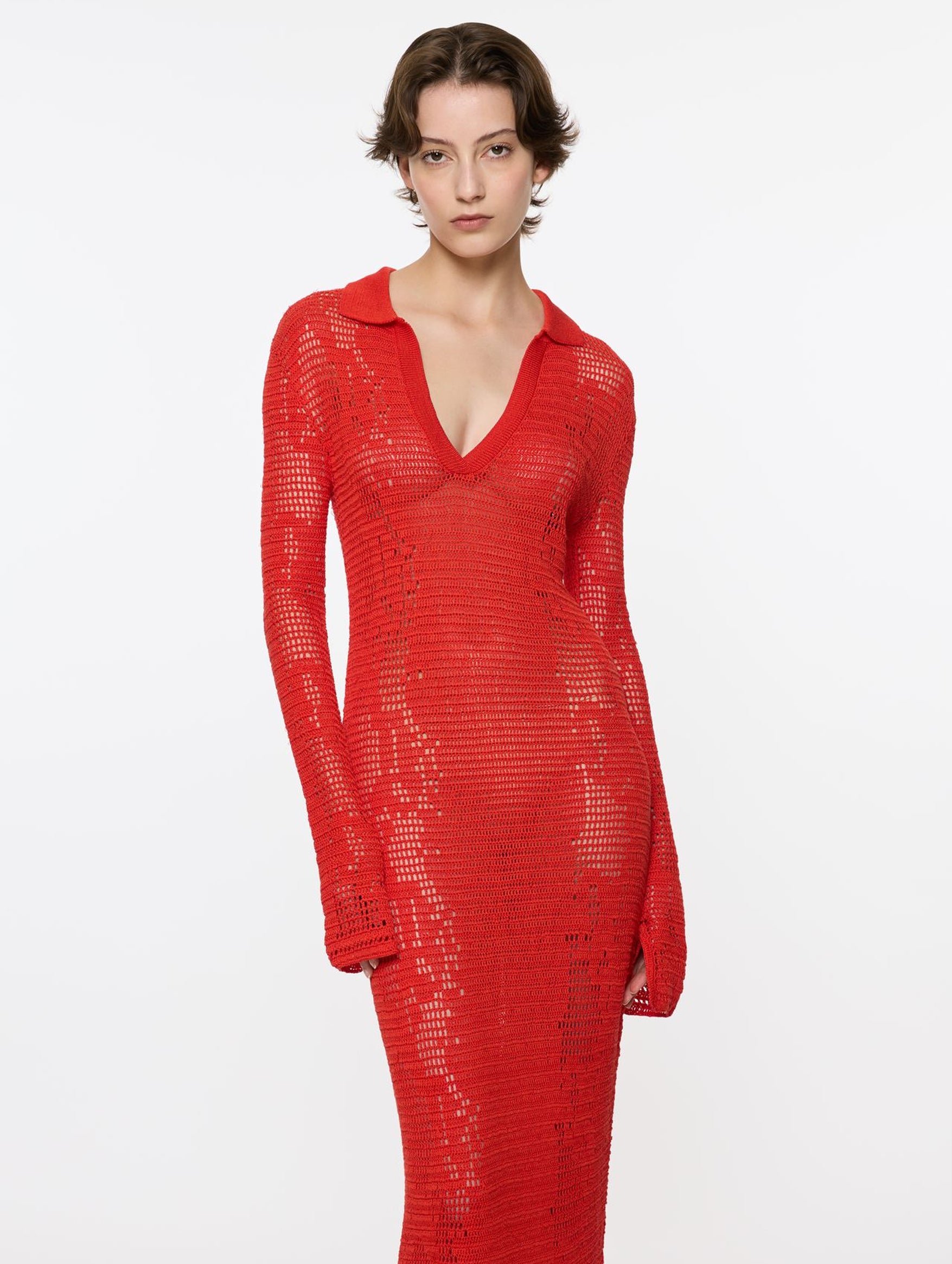 Snakeskin Crochet Dress in Red