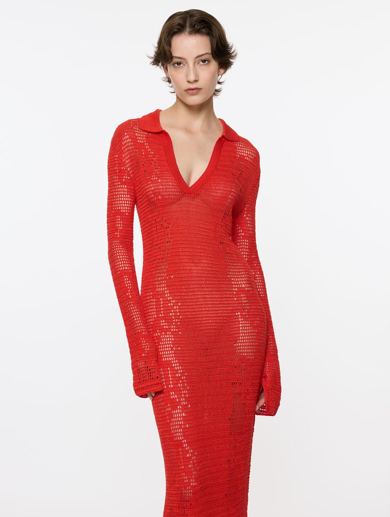 Snakeskin Crochet Dress in Red