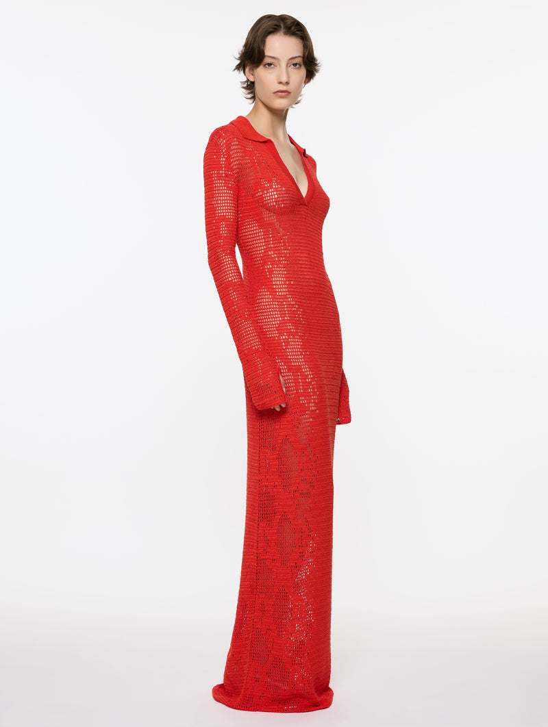 Snakeskin Crochet Dress in Red