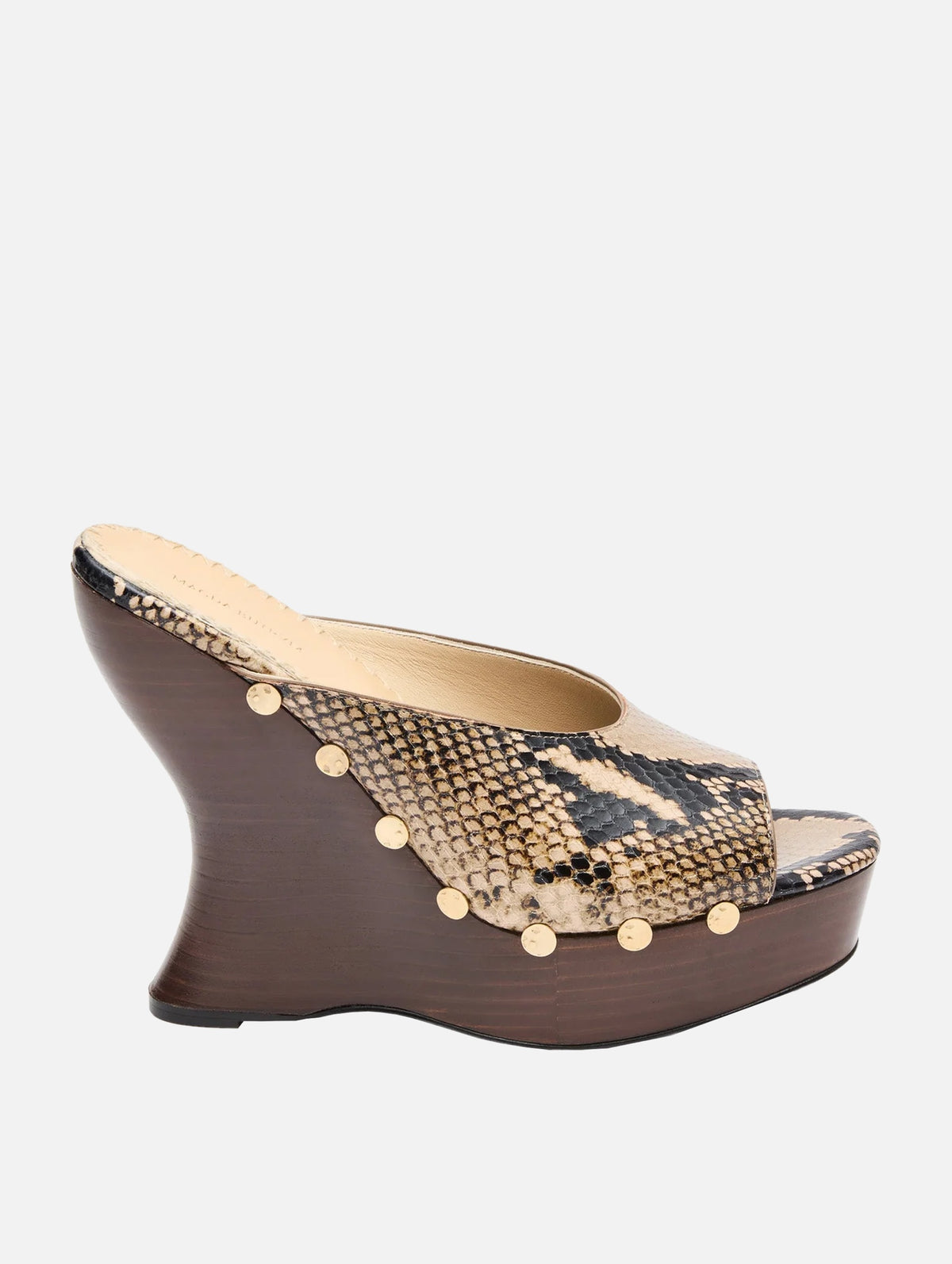 Snake-embossed Wedge Mules in Brown