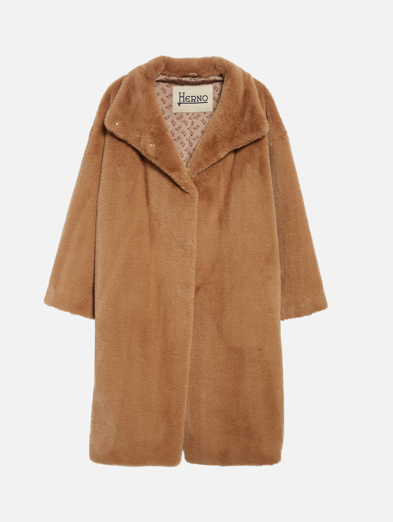 Soft Alternative Fur Coat in Camel
