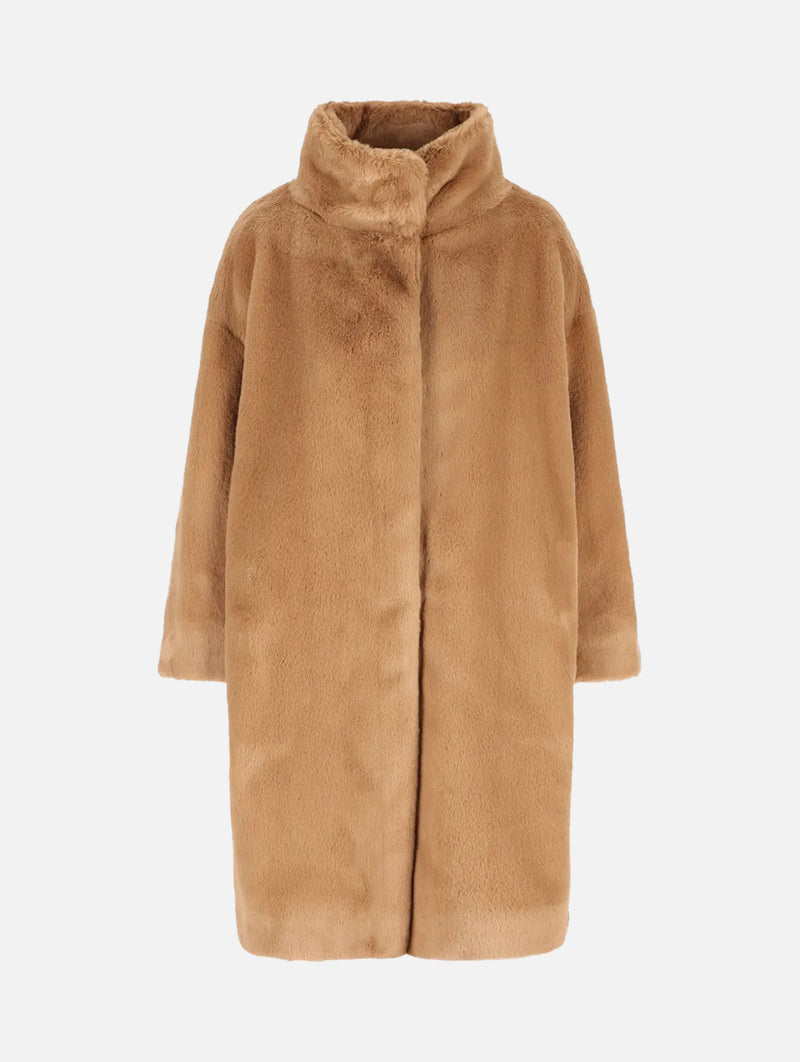 Soft Alternative Fur Coat in Camel
