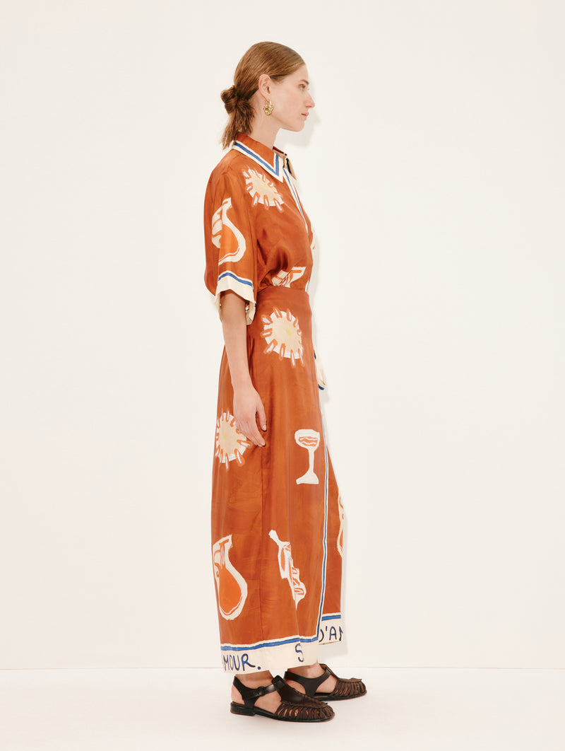 Soleil D'Amour Silk Sarong Skirt in Rust