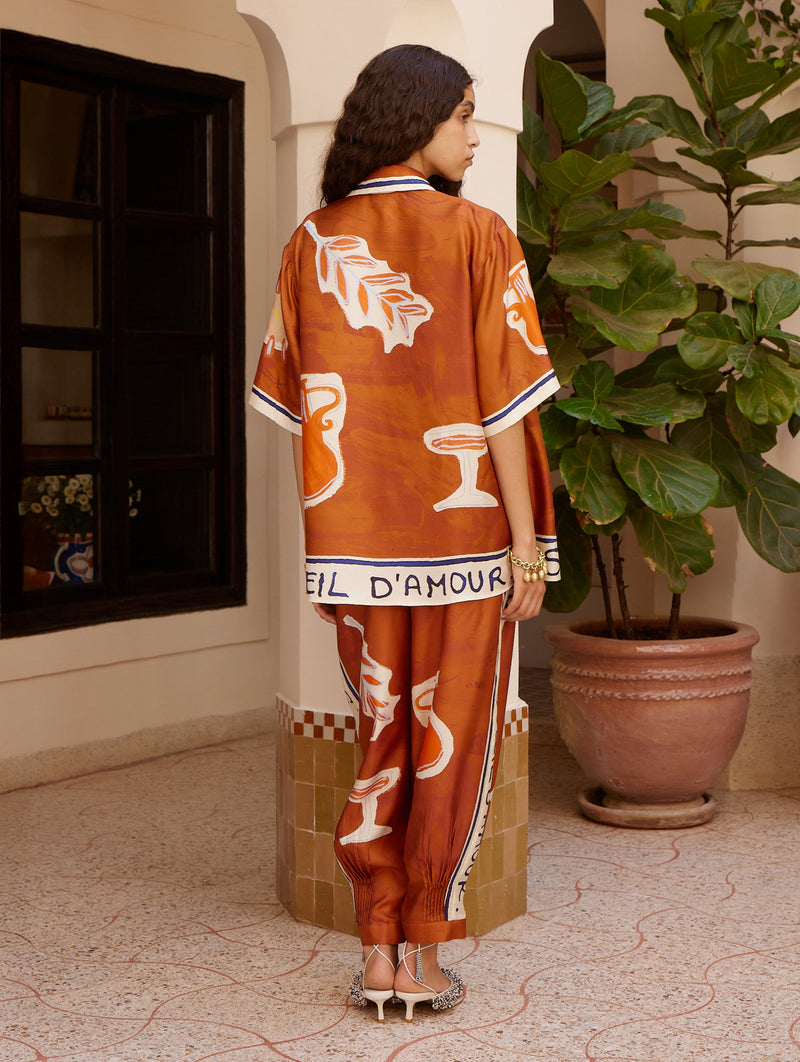 Soleil D'Amour Silk Shirt in Rust