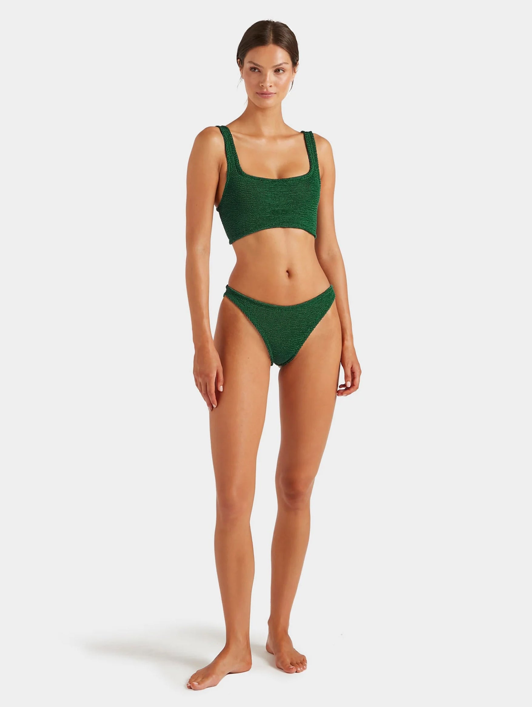 Square Neck Swimsuit in Metallic Forest Green