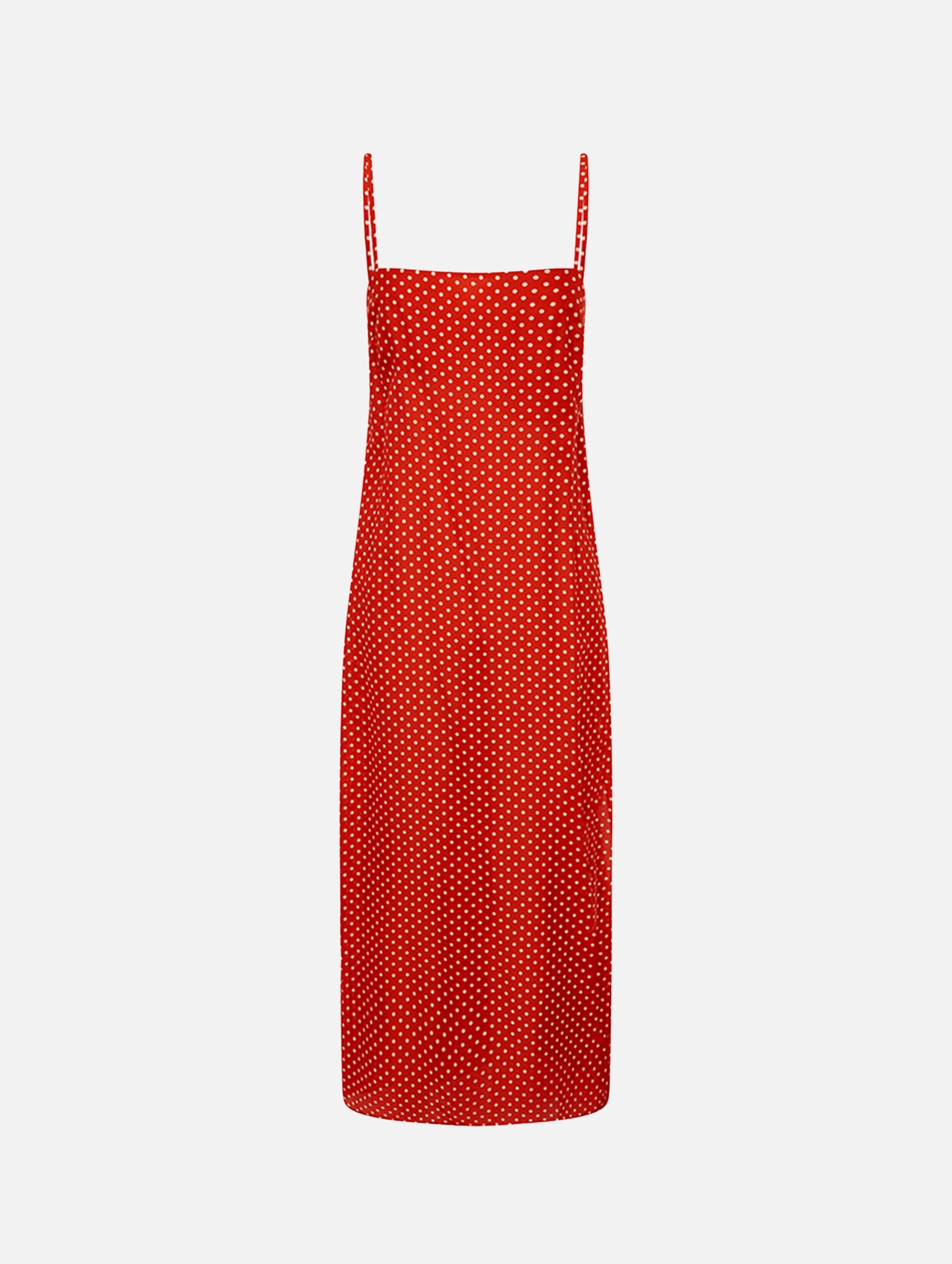 Square Shift Midi Dress in Polka Dot Tomato