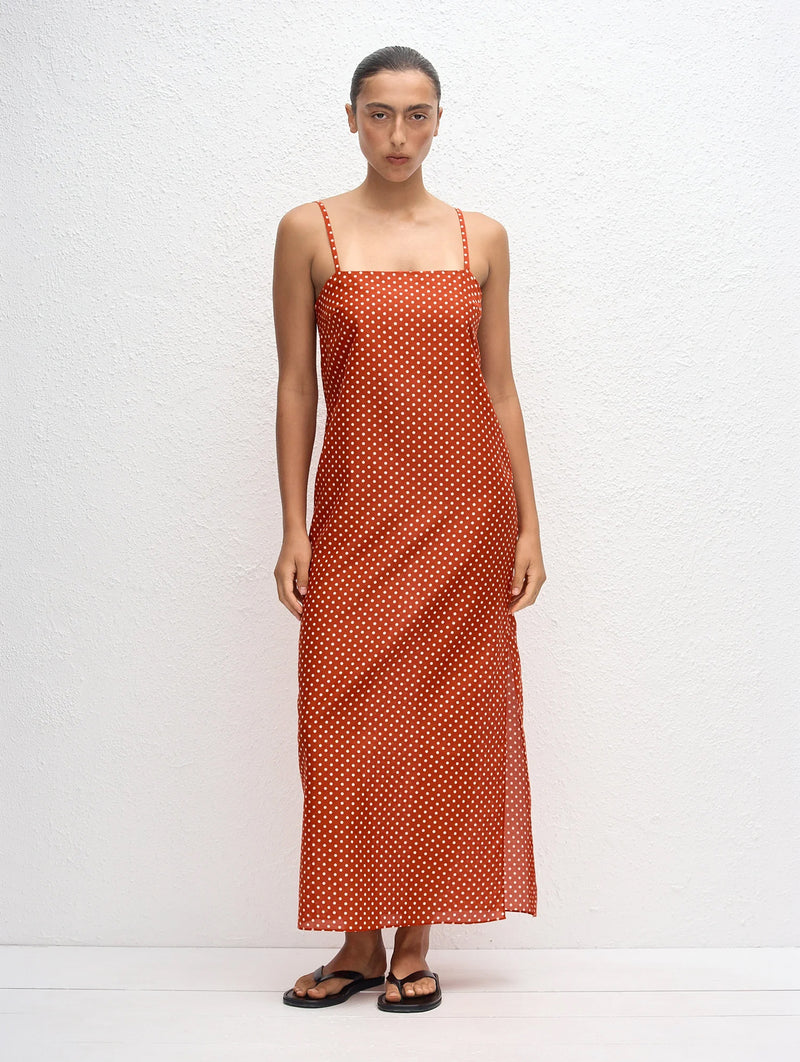 Square Shift Midi Dress in Polka Dot Tomato
